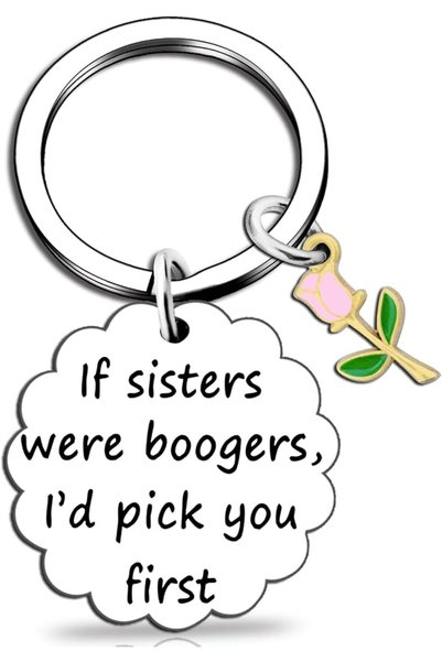 ALMEKAQUZ Funny Sister Keychain Stainless Steel Birthday Gift Silver