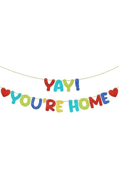 TERRIFI لافتة مربوطة مسبقا بعبارة Yay You're Home، لافتة ملونة لامعة، لحفلات ...