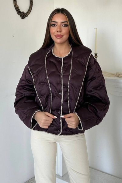 Elbee Fashion Woman Μπουφάν με λεπτομέρεια ραφής σε μπορντό χρώμα