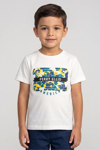 Perry Ellis Kids Boy Short Sleeve Graphic Print T-shirt, White