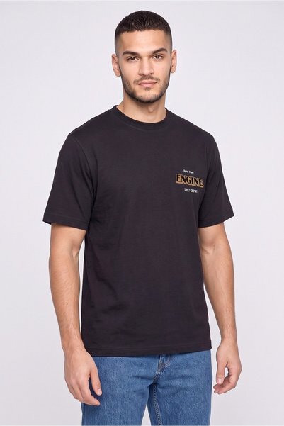 Engine Men Crew Neck Brand Logo Short Sleeve T-Shirt, Black