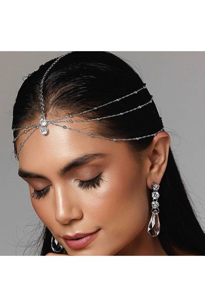 SYOSI سلسلة رأس فضية متعددة الطبقات للعروس، عصابة رأس مرصعة بالأحجار الكريمة،...