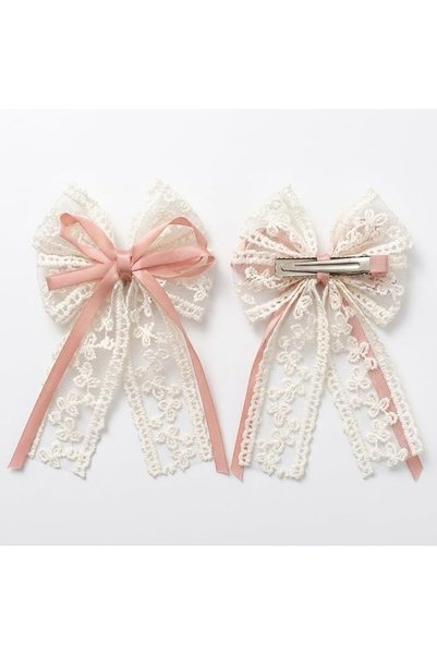 TERRIFI Long Tail Hair Bow Clips, Lace Ribbon Design, Large Accessories with ...