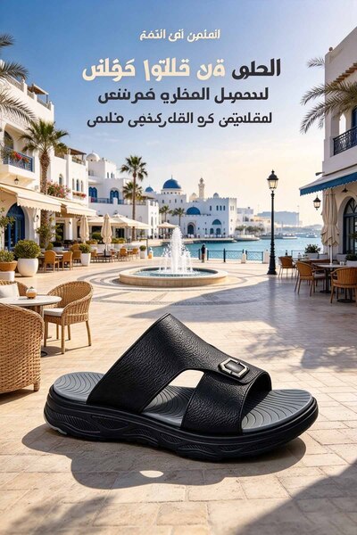 ArabTread صندل رجالي واسع بحزام واحد ونعل سميك مبطن مضاد للانزلاق للاستخدام ا...