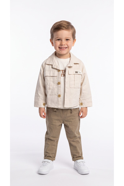 Mışıl Kids Set cămașă-tricou-pantaloni pentru băieți, cu nasturi și detaliu b...