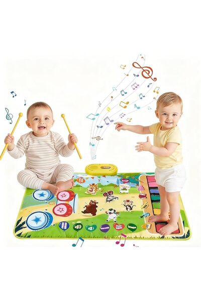 KASTWAVE Baby Musical Play Mat,Early Educational 3 in 1 Floor Piano Drum Anim...