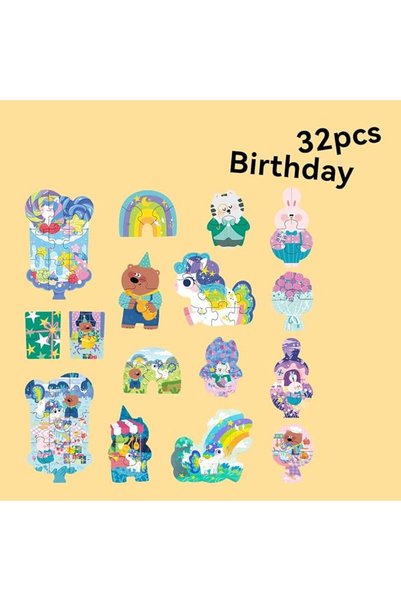 TERRIFI Birthday Party Leveled Jigsaw Puzzles for Kids Ages 3-5, 32 Pcs Large Piece Toddler Preschool Learni