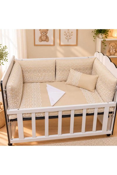 JULYA KİDS 7-Piece Cotton Lace Baby Crib Sleeping Set Side Protection 60X120