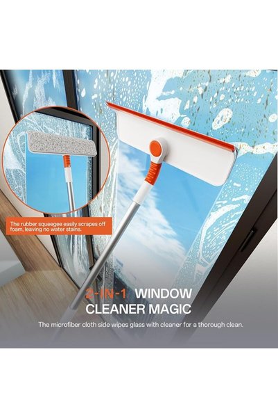 TERRIFI 2-in-1 Window Cleaner Tool, Window Squeegee for Home with Extension 50" Pole, Bendable Head, Window