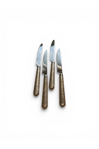 Amefa Set 4 Cuțite Masă – Tacâmuri cu Mâner Glitter Auriu, Design Elegant