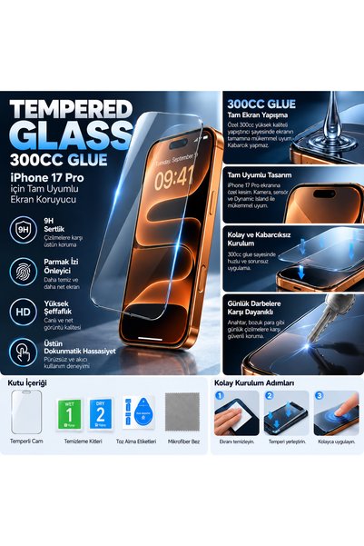 Genel Markalar iPhone 18 Pro Uyumlu Premium Tamperli Cam Ekran Koruyucu 300CC...