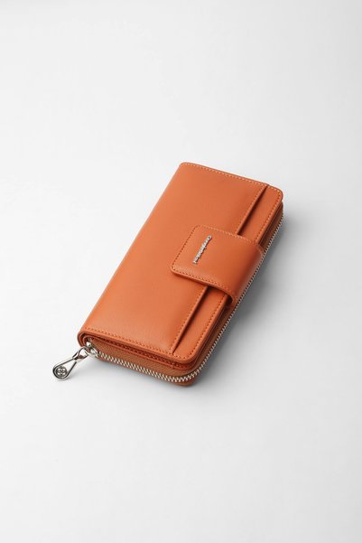 CENGİZ PAKEL Genuine Leather Women's Wallet with Horizontal Zipper and Magnet - 65280
