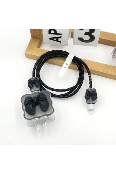 EPRO iPhone 18W/20W/25W Uyumlu Siyah Fiyonk Şarj Aleti Koruyucu Şarj Kablosu Örme Aparatlı Koruyucu ve Toparlayıcı