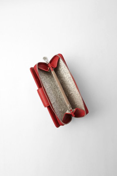 CENGİZ PAKEL Genuine Leather Women's Wallet with Horizontal Zipper and Magnet Red - 65280