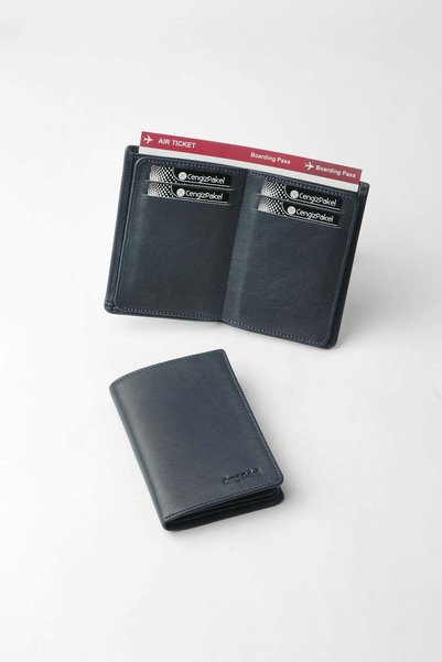 CENGİZ PAKEL Genuine Leather Vertical Slim Men's Wallet Navy Blue - 13710