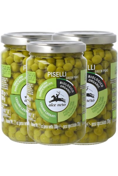 Alce Nero Organic Cooked Peas 3 x 300g - Ready-to-Serve Italian Green Peas - Healthy & Wholesome Organic Pulses - Rich in Fiber, High Protein, No Preservatives