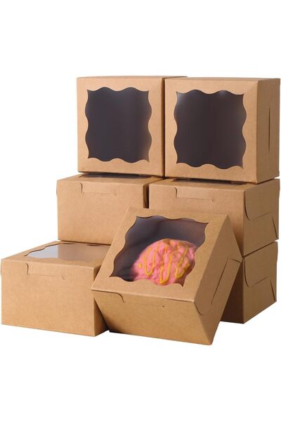 Arabest Brown Bakery Box with Window,4x4x2.5 Inch,30 Pieces,Small Pastry and ...
