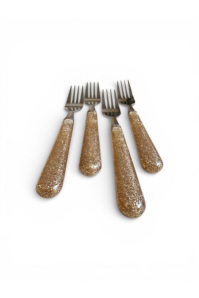 Amefa Set 4 Furculițe Masă – Tacâmuri cu Mâner Glitter Auriu