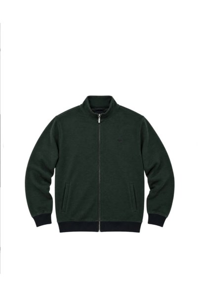 TURHAN TRİKO Melanj Beneton Thessaloniki Men's Large Size Cardigan with High Collar and Pockets