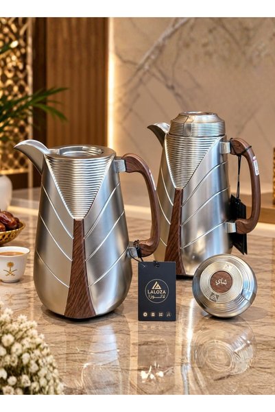 Deluxe طقم ترامس 2 حبة لشاي و القهوة سعة 1 لتر للمقاسين بلاستيك من نوع ABS بج...