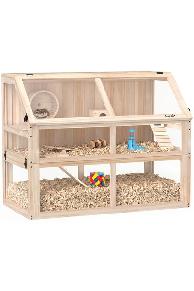 Generic Brand Cușcă de hamster din lemn – Cușcă pentru rozătoare și animale m...