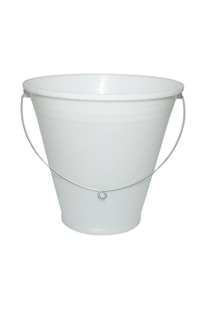 UTB Galeata plastic hranire animale 12L alba cu maner metalic