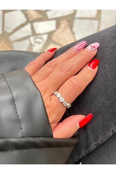 gozdeasutayaccessory Silver Color Honeycomb Model Ring