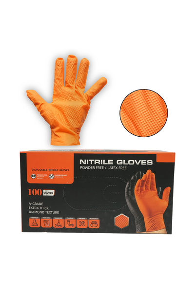 UTB Manusi din nitril portocalii nepudrate cu textura diamond grip, marimea S...