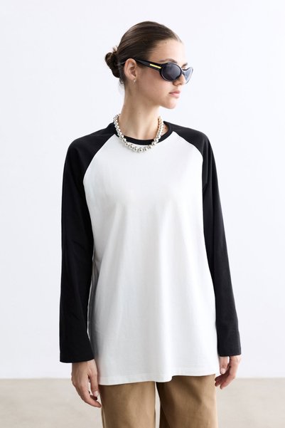 BE BLUE Black Reglan Sleeve T-Shirt