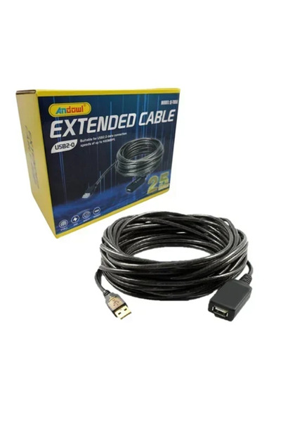 Andowl Καλώδιο USB-A male σε USB-A female 25m USB 2.0 Q-T05E σε μαύρο χρώμα