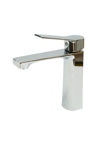 UTB Tall square bathroom sink faucet, single lever, shiny chrome, stainless s...
