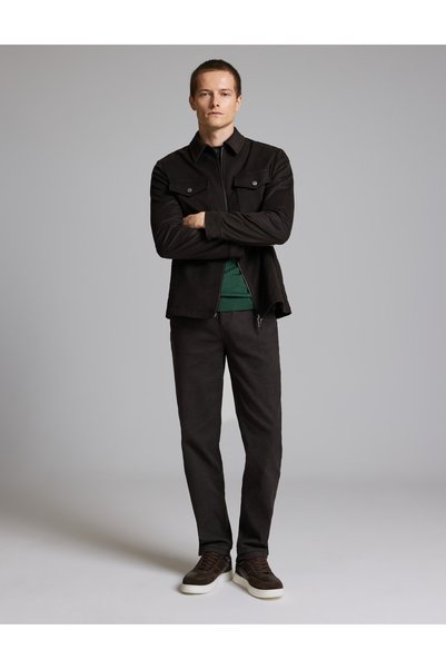 Pierre Cardin Dark Brown Slim Tailored Canvas Trousers 50331202-Vr084