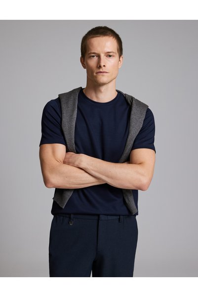 Pierre Cardin Navy Blue Regular Fit Basic T-Shirt 50335881-Vr033