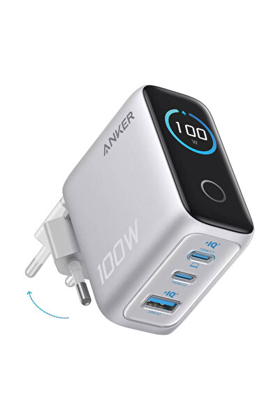Anker B121BG41 φορτιστής ρεύματος, 100W, 2 x USB-C, USB-A, Οθόνη, Ασημί
