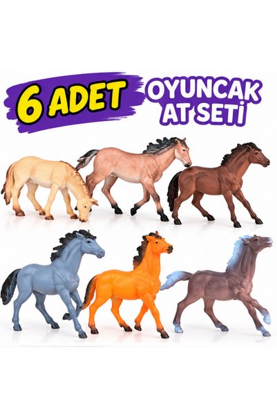 LRS STORE 6'lı Oyuncak At Seti 15 cm Gerçekçi Görünümlü Renkli Plastik At Fig...