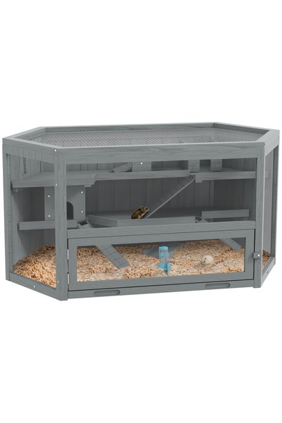 Generic Brand Cușcă pentru hamster, 3 nivele, tavă detașabilă, lemn, metal, 1...