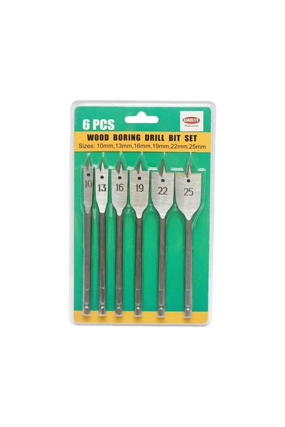UTB Flat wood drill bit set 10-25mm, 1/4 inch hex shank 6 pieces