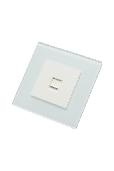 UTB Υποδοχή internet CAT6 RJ45, λευκό γυάλινο πλαίσιο 86x86mm