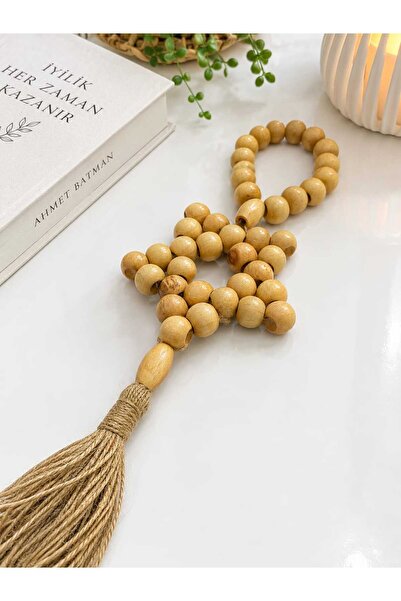 diclecollection 50 cm Mărgele din lemn cu model de stea, ciucuri, ușă, masă, ...