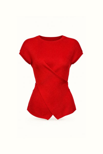 Sezgi Tekin Bluză asimetrică roșie din tricot cu detalii cu nasturi