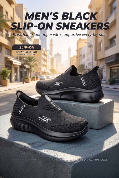 Saudi Step Men's Slip-On Shoes with Streamlined Chunky Sole and Wrap-Around N...