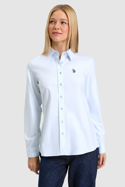 U.S. Polo Assn. Cămașă de bază cu mânecă lungă, albastru deschis, pentru feme...