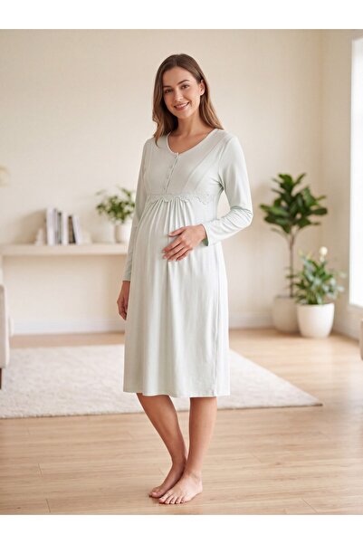 FLZ Maternity Viscose Nightgown and Dressing Gown Set with Lace and Breastfeeding Detail 32-90
