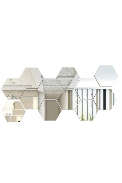 G Glixicom Set 12 Bucati Oglinda Hexagonala Acrilica 12,5 x11x 6,5 cm Diametr...