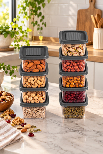 Porsima 1342 9'lu 500 ml Festiva Saklama Kabı Seti Gri - Şeffaf Kahvaltılık, Kuruyemiş & Erzak Saklama Kabı