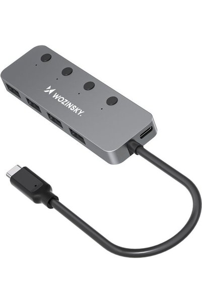 WOZINSKY WHS080YSs 4 x USB-A 3.0 Διανομέας αλουμινίου με ξεχωριστούς διακόπτε...