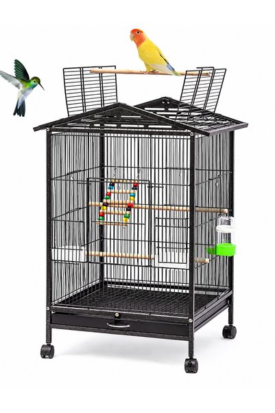 WAMIT Open Top Metal Bird & Parrot Cage with Rolling Stand (34 Inch) - Large ...