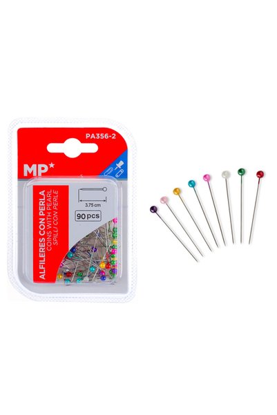 MP πινέζες με κεφάλι PA356-2, μεταλλικές, 3.75cm, πολύχρωμες, 90τμχ