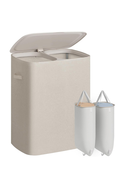 SONGMICS Coș de rufe pentru baie, 160 L, cu 2 compartimente, 56x41x70 cm, Bej