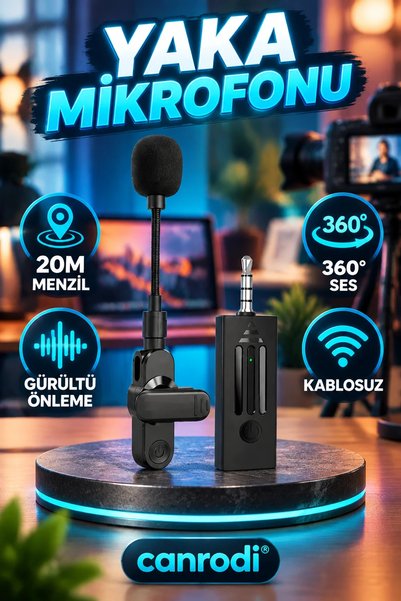 canrodi 20 Metre Menzilli Kablosuz Mini Yaka Mikrofonu – Gürültü Önleme ve 360° Ses Algılama
